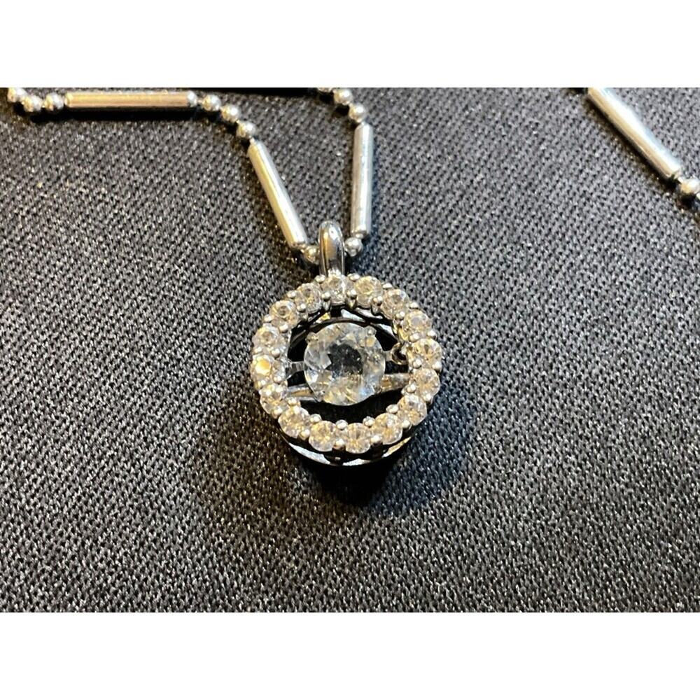 925 Silver Diamond Pendant w/Floating Aqua Marine Center